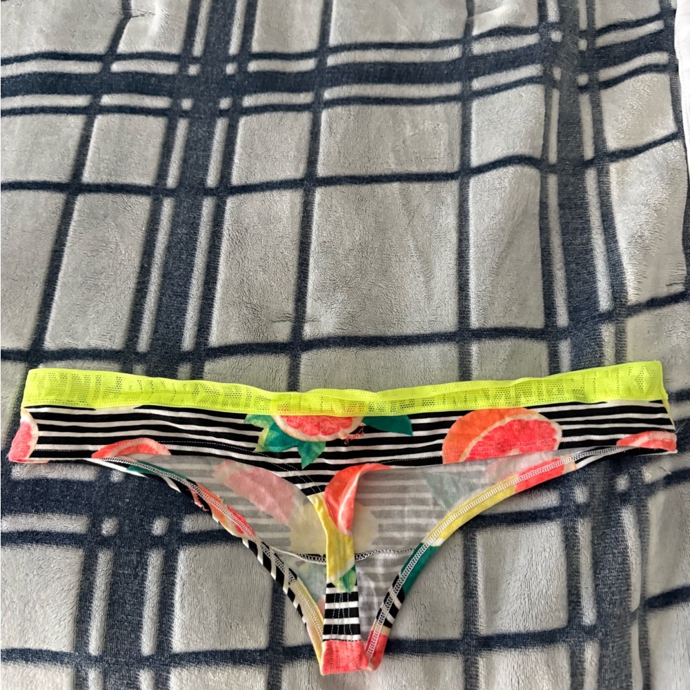 PINK Victoria's Secret Neon Citrus Striped Thong